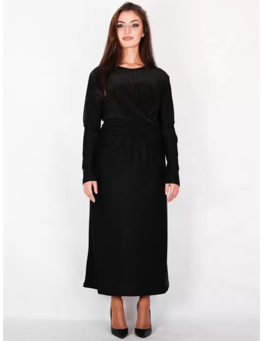 Cerimonia d'inverno: abito lungo nero lurex con drappeggio taglia 54 Cerimonia d'inverno: abito lungo nero lurex con drappeggio taglia 54