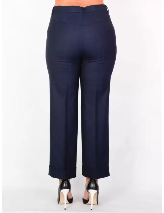 L. Pucci - Pantaloni larghi con risvolto in lana blu fino alla 54