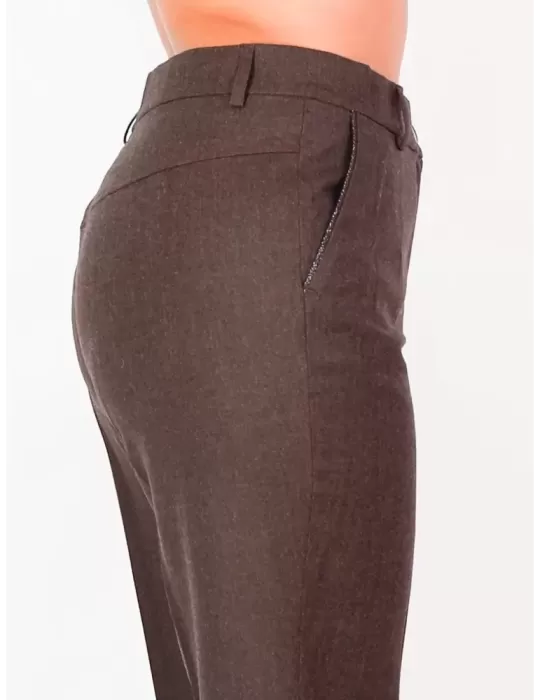 L. Pucci - Pantaloni larghi con risvolto in lana marrone fino alla 54