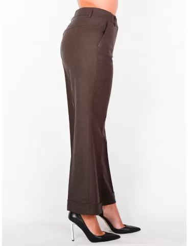 L. Pucci - Pantaloni larghi con risvolto in lana marrone fino alla 54 2