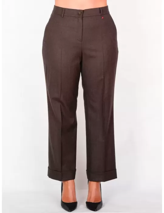 L. Pucci - Pantaloni larghi con risvolto in lana marrone fino alla 54 L. Pucci - Pantaloni larghi con risvolto in lana marrone fino alla 54