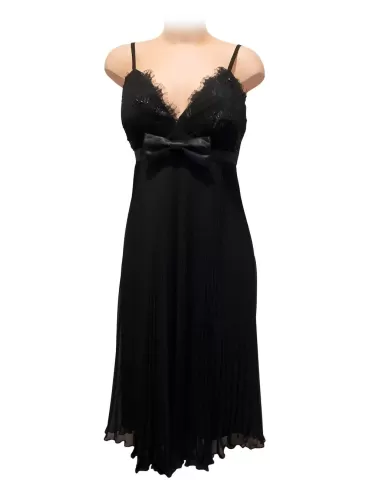 Gorgeous plunge V neck chiffon satin plissè black dress 2
