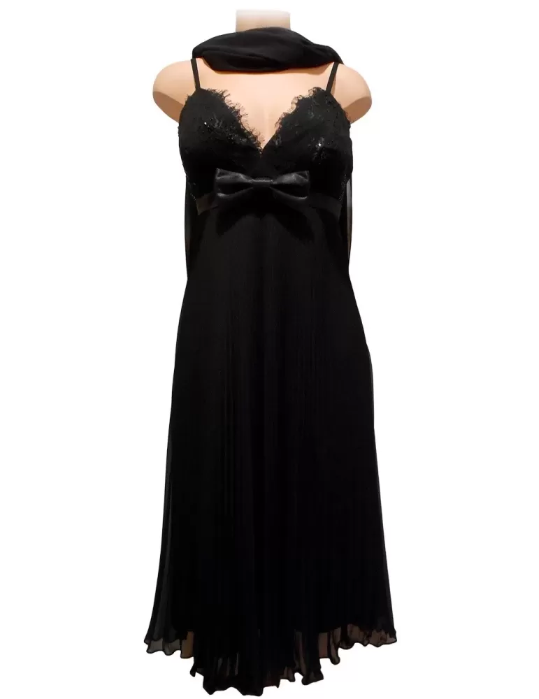 Gorgeous plunge V neck chiffon satin plissè black dress Gorgeous plunge V neck chiffon satin plissè black dress