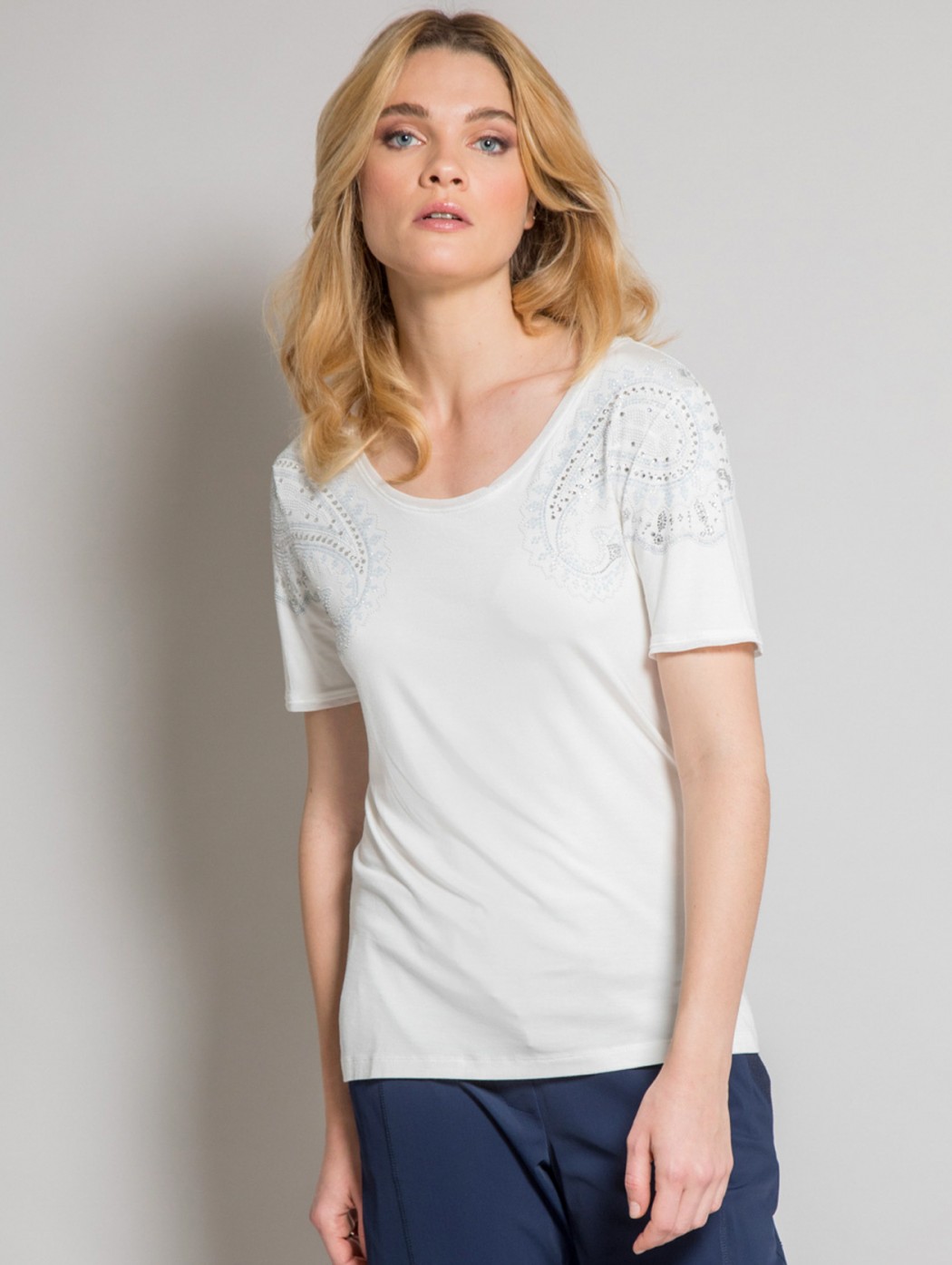 T-shirt bianca con ricami di strass dis cashmere Fuego Woman