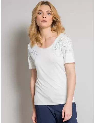 T-shirt bianca con ricami di strass dis cashmere Fuego Woman