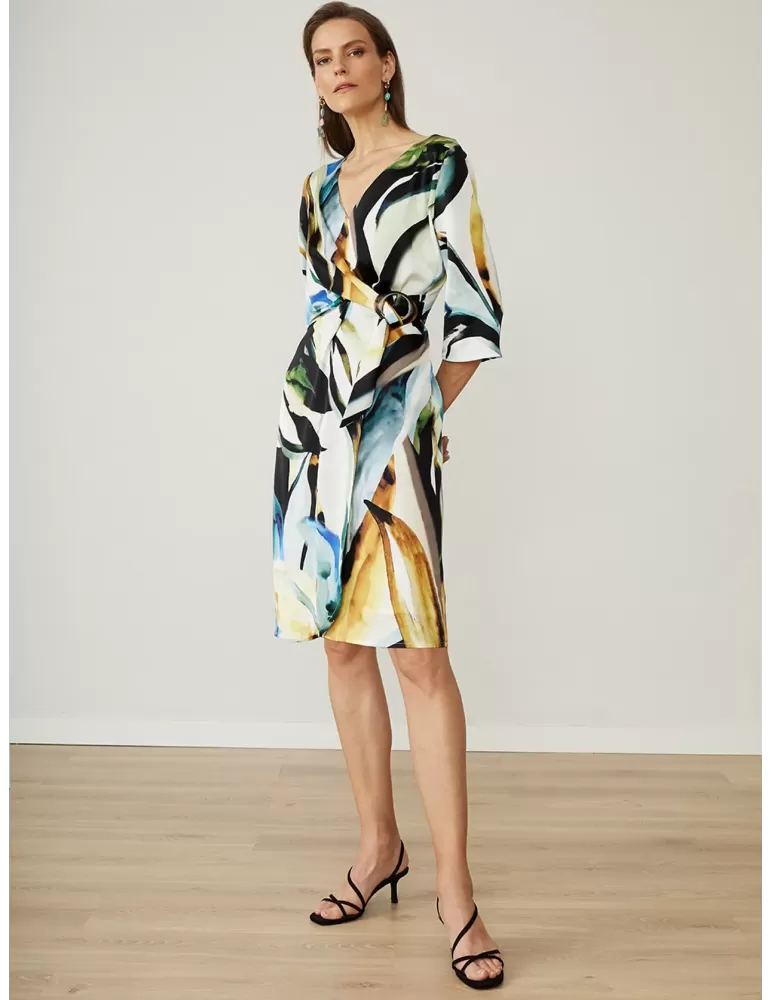 Paz Torras | Draped blue yellow sheath silk dress plus size available Paz Torras | Draped blue yellow sheath silk dress plus size available