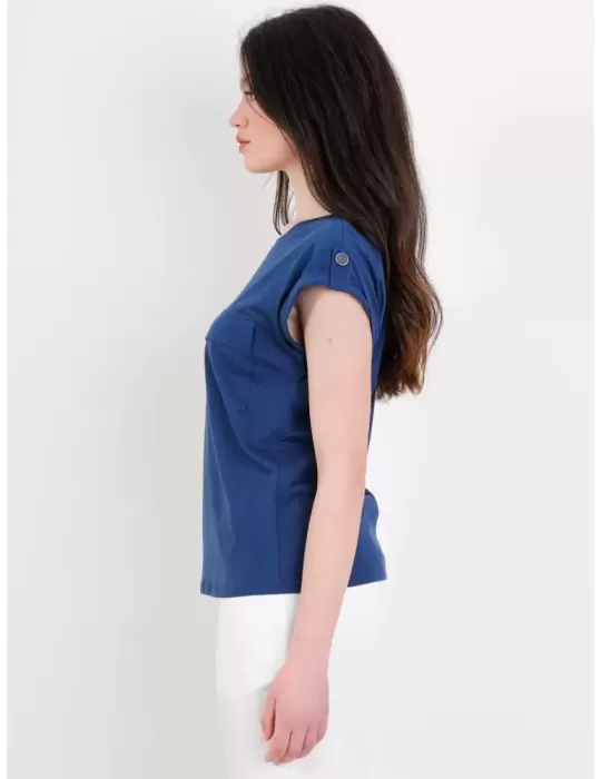 Paz Torras t-shirt blu etnica di cotone con tasche fino alla 54