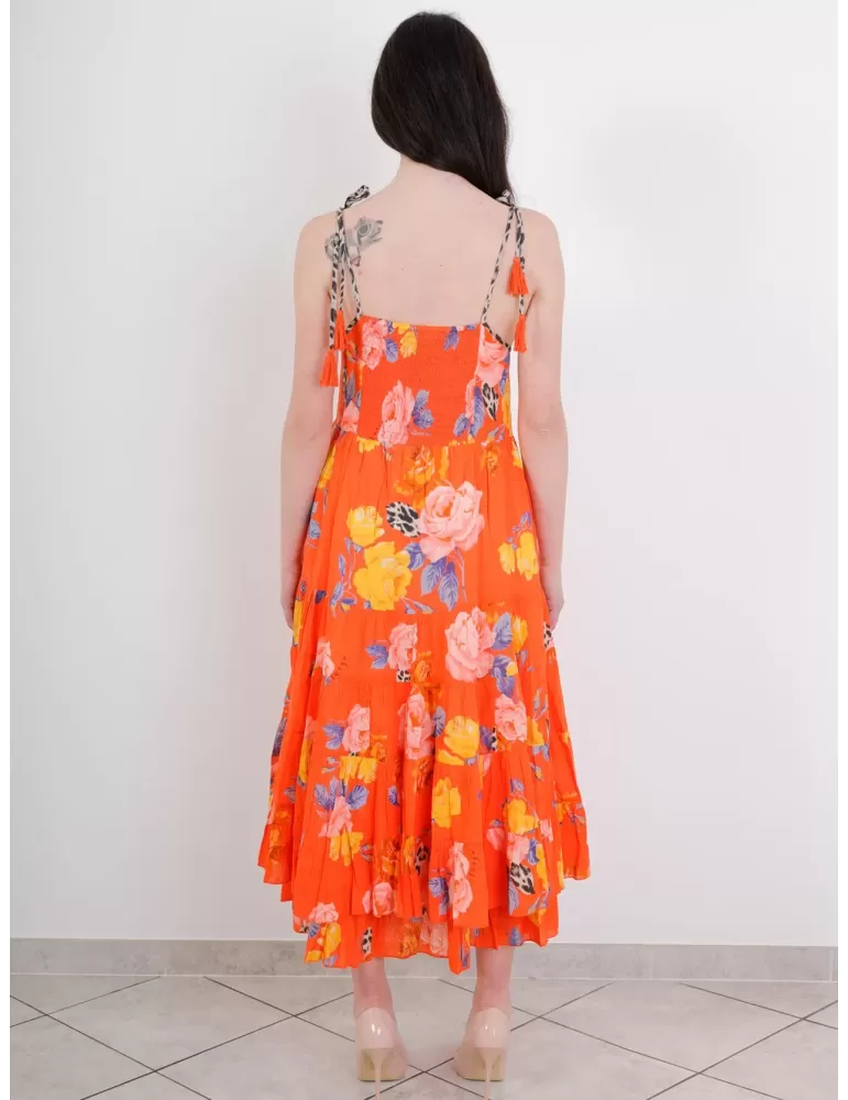 Fuego Woman | Orange cotton long sundress shop online from Italy