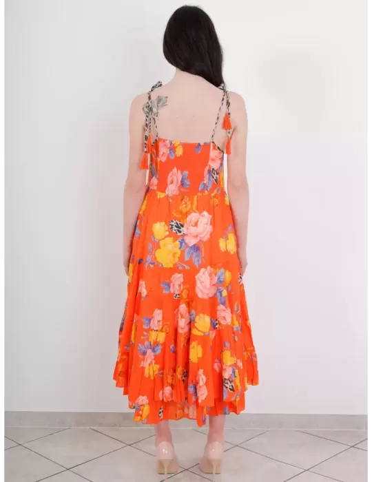 Fuego Woman | Orange cotton long sundress shop online from Italy