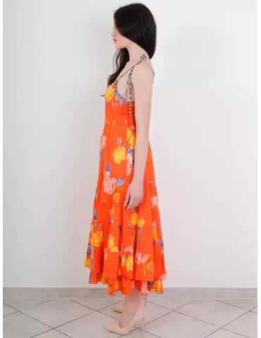 Fuego Woman | Orange cotton long sundress shop online from Italy 2