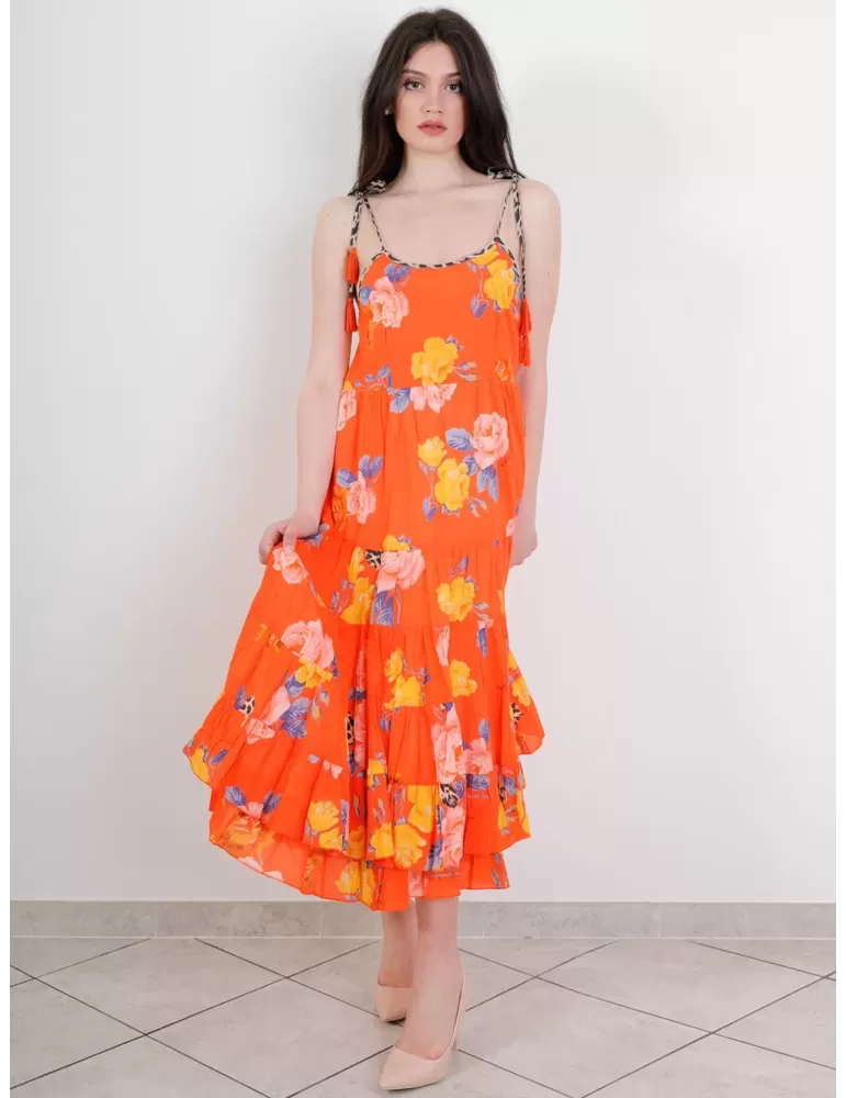Fuego Woman | Orange cotton long sundress shop online from Italy Fuego Woman | Orange cotton long sundress shop online from Italy