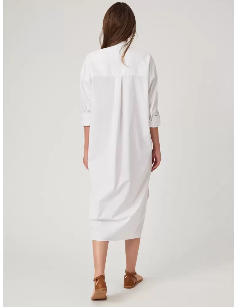 Abito caftano longuette in lino blu con pizzo di fiori Zanetti 1965