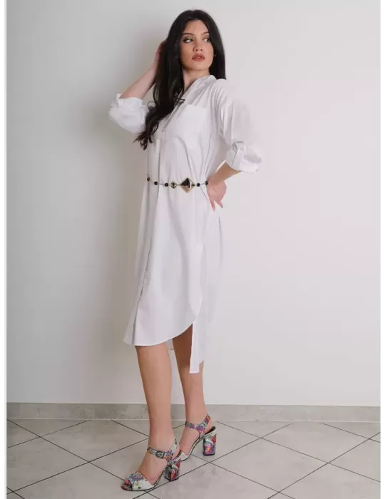 Zanetti 1965 plus size white cotton long tunic dress