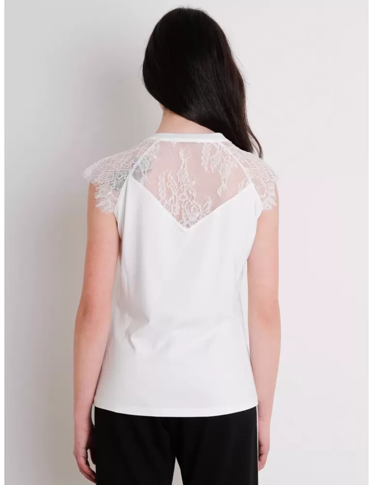 Top canotta a V con pizzo bianco Fuego Woman