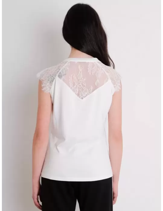 Top canotta a V con pizzo bianco Fuego Woman