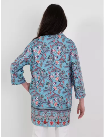 Light blue and red cotton long duster jacket plus size available 2