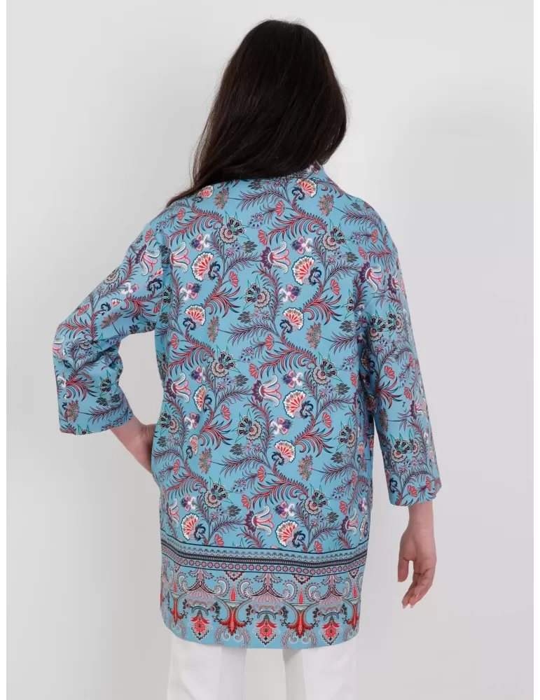 Maesta Milano Light blue and red cotton long duster jacket