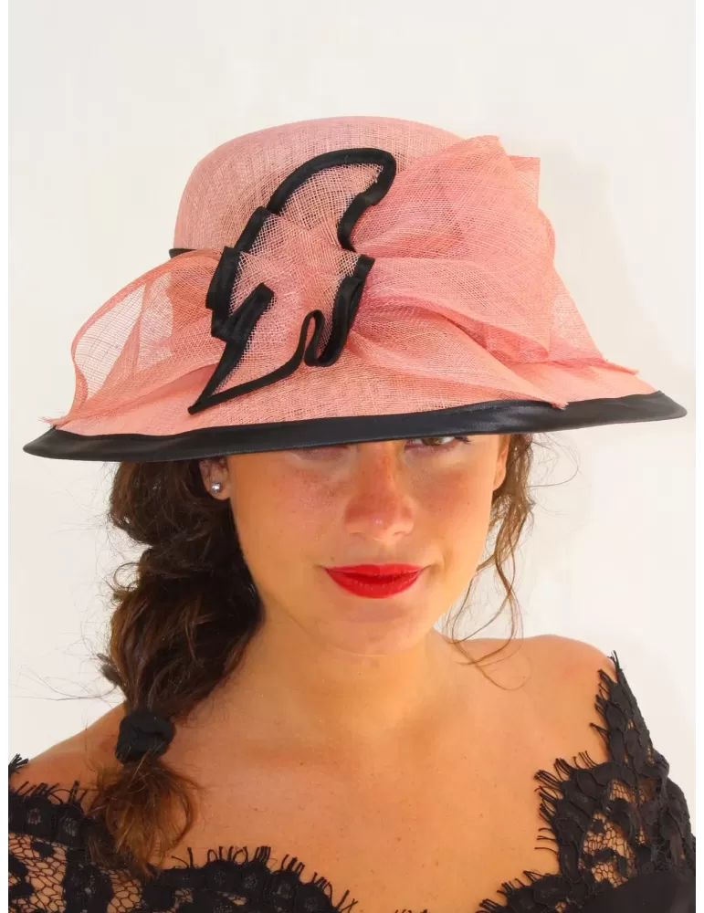 Complit Italian fashion hats | Wide brim Pink and black church hat Complit Italian fashion hats | Wide brim Pink and black church hat
