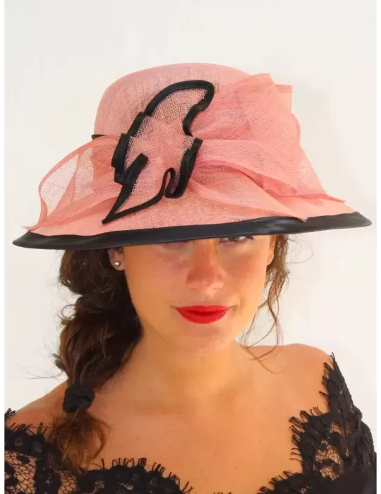 Complit Italian fashion hats | Wide brim Pink and black church hat Complit Italian fashion hats | Wide brim Pink and black church hat