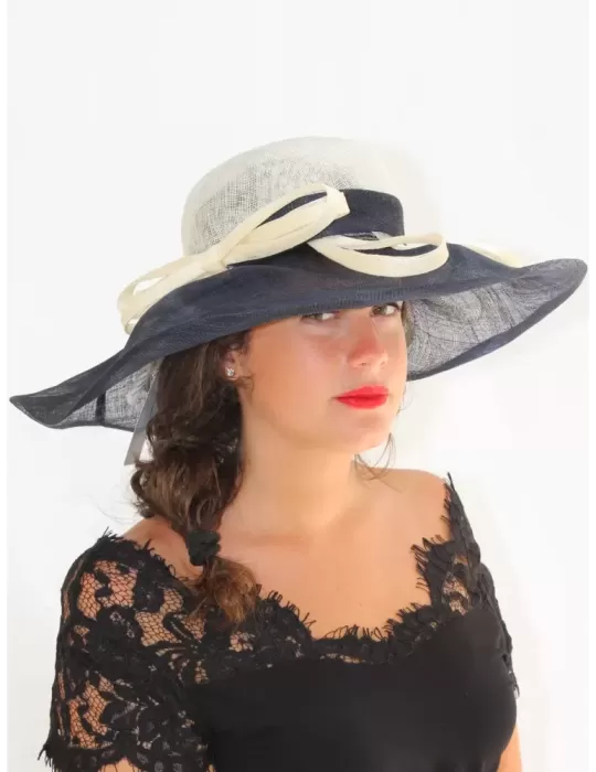Cappello grande da cerimonia elegante bianco e blu Cappello grande da cerimonia elegante bianco e blu