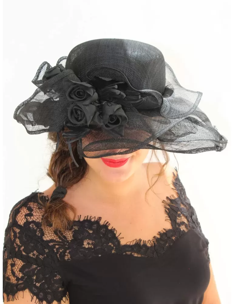 Complit Italian fashion hats | Black wedding hat with silk roses