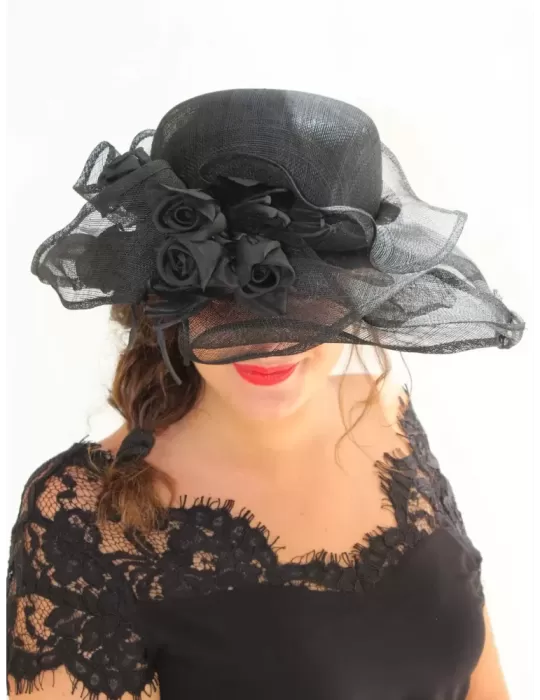 Complit Italian fashion hats | Black wedding hat with silk roses