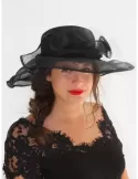 Complit | Cappello grande da cerimonia elegante nero con rose seta
