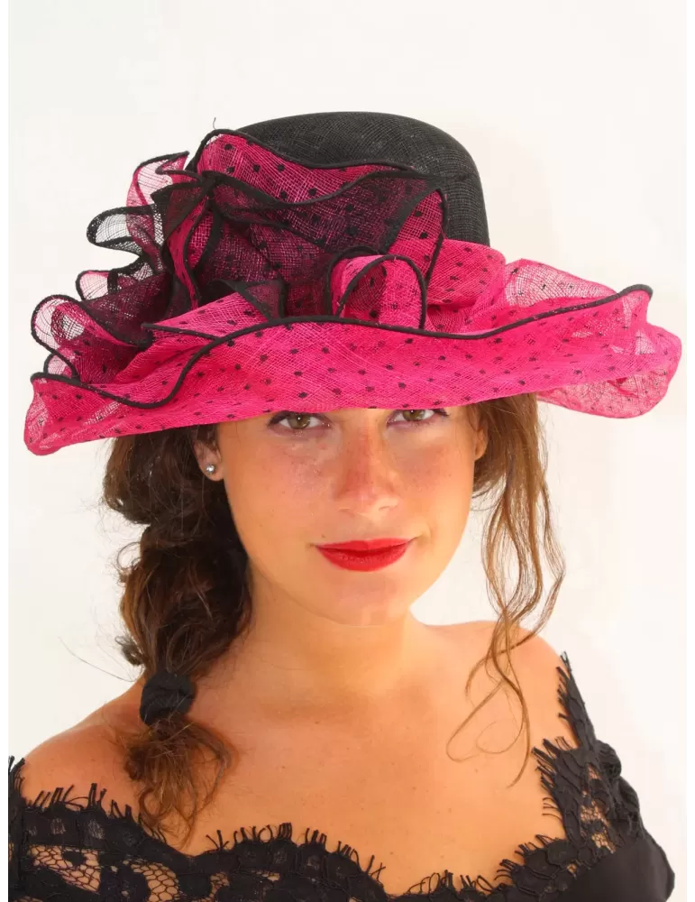 Complit Italian fashion hats | Pink and black paper wedding hat with veil Complit Italian fashion hats | Pink and black paper wedding hat with veil