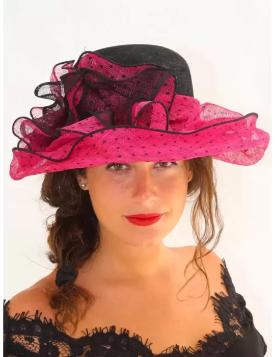 Complit Italian fashion hats | Pink and black paper wedding hat with veil Complit Italian fashion hats | Pink and black paper wedding hat with veil
