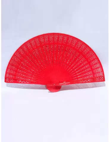 Ventaglio bamboo intagliato rosso con logo Abbracciavento