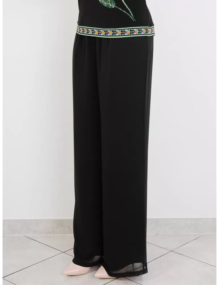 Piero Moretti black silk palazzo long trousers