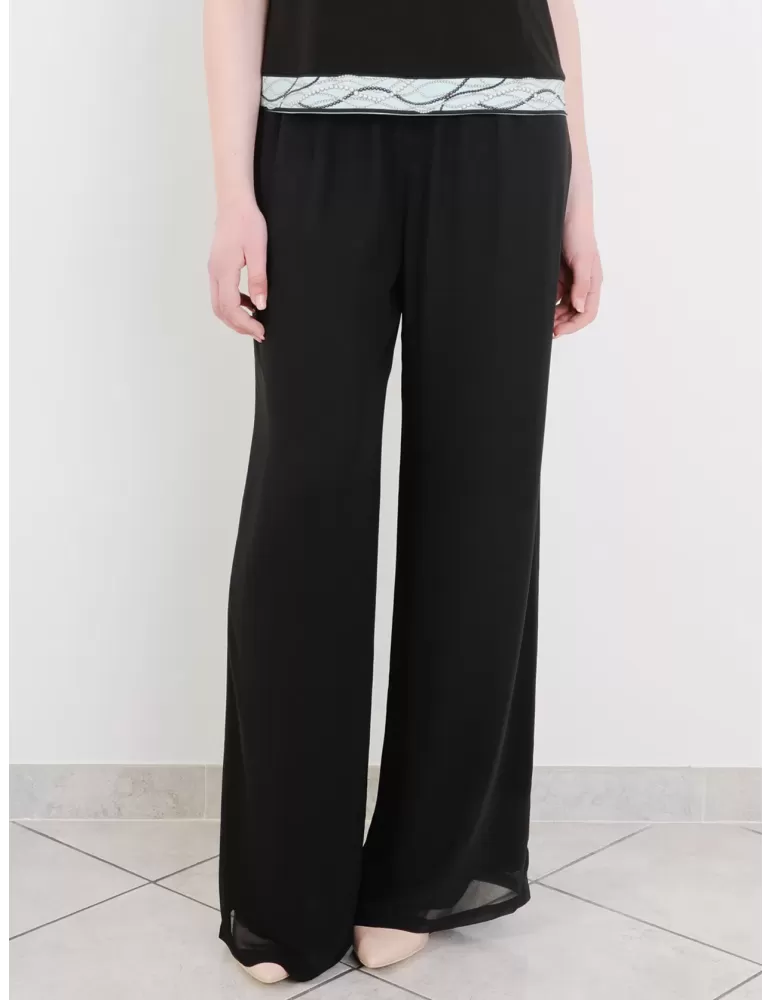 Piero Moretti online | Pantaloni neri seta chiffon palazzo fino alla 54