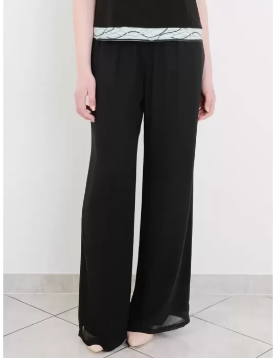 Piero Moretti online | Pantaloni neri seta chiffon palazzo fino alla 54
