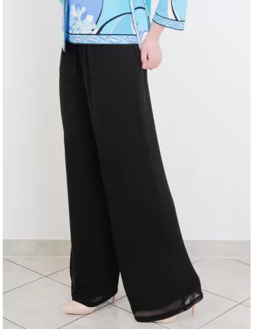 Piero Moretti online | Pantaloni neri seta chiffon palazzo fino alla 54 2