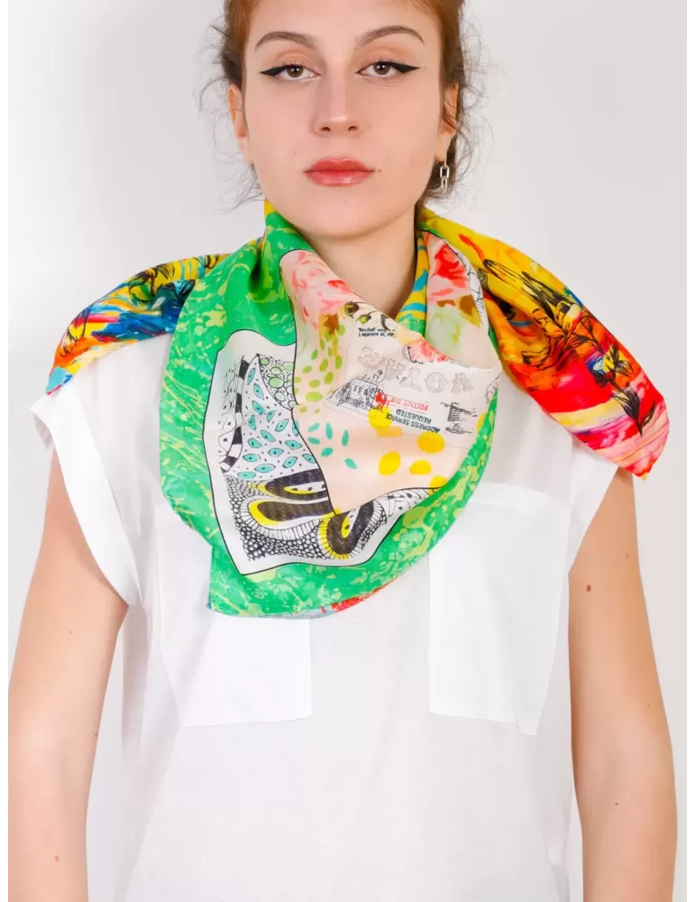 Laura Biagiotti maxi carrè square silk scarf pink roses printed