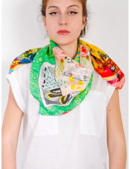 Laura Biagiotti maxi carrè square silk scarf pink roses printed