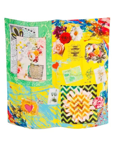 Laura Biagiotti | Foulard giallo raso seta pura fantasia decoupage 2